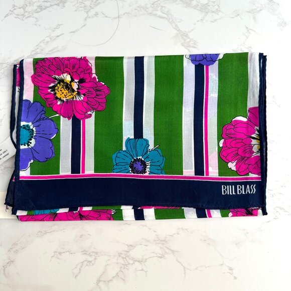 Bill Blass Silk Scarf Floral Stripe NWT - Picture 1 of 6